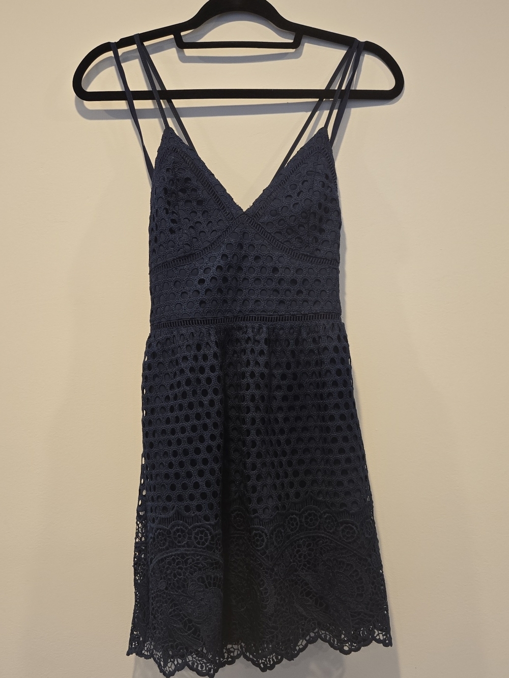 Abercrombie & Fitch Navy Blue Eyelet Lace Spaghetti Strap Mini Dress Small